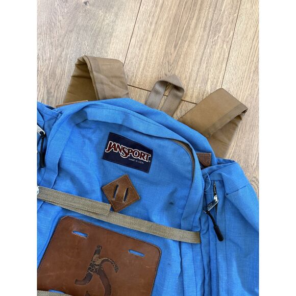 JANSPORT Vintage 80s Leather Bottom Hiking Backpack Daypack Outdoors USA Blue - Picture 4 of 12